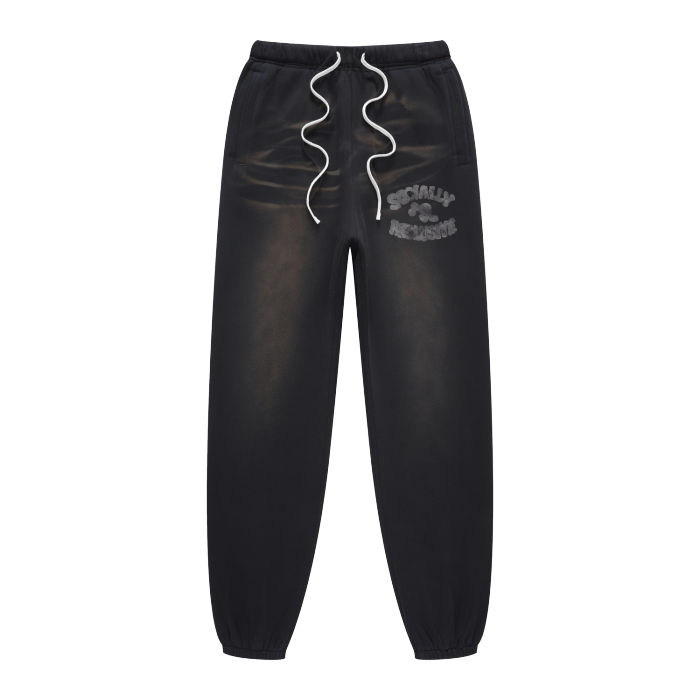 BLACK UNISEX WASH DYED FLEECE SWEATS