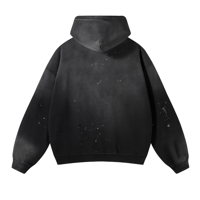 Vintage Wash Frayed Hoodie (Black)