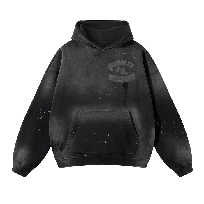 Vintage Wash Frayed Hoodie (Black)