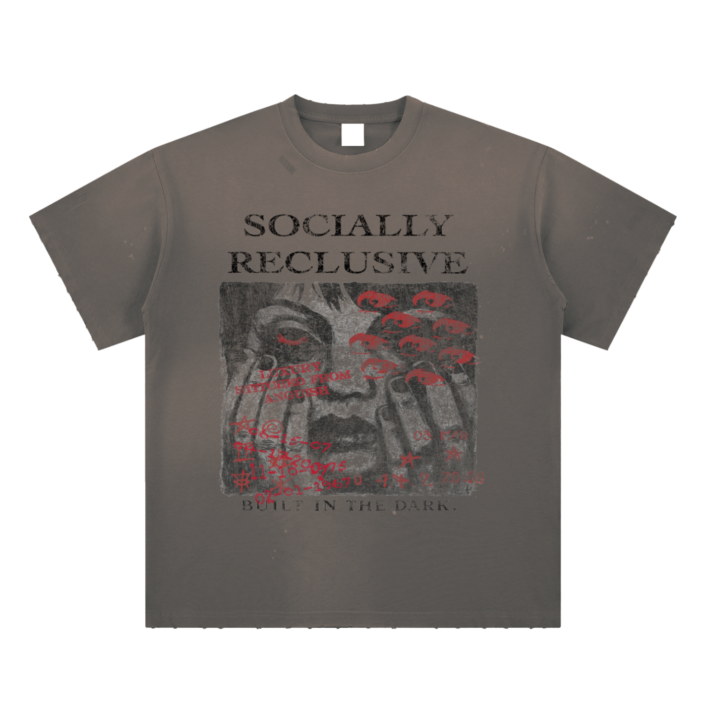 Hand-Frayed Sunfade Paint Splatter T-Shirt (Grey)