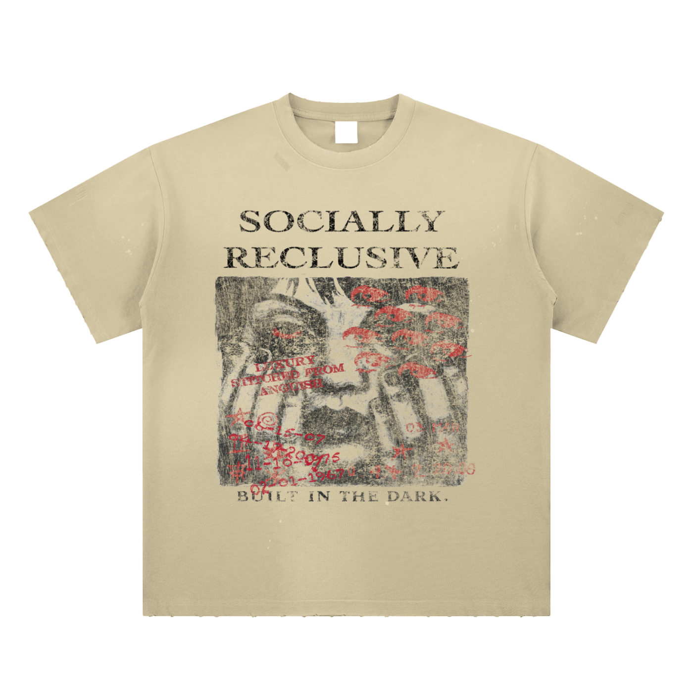 Hand-Frayed Sunfade Paint Splatter T-Shirt (Tan)
