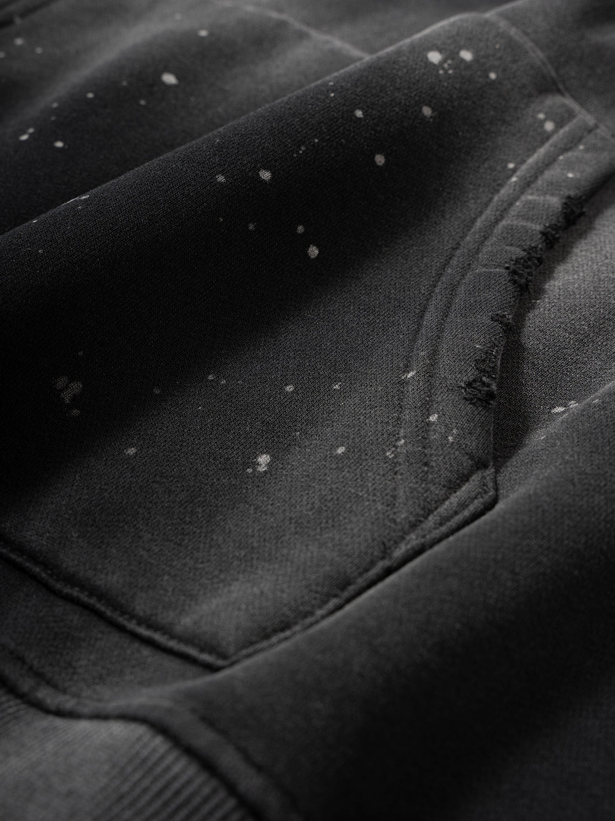 Vintage Wash Frayed Hoodie (Black)
